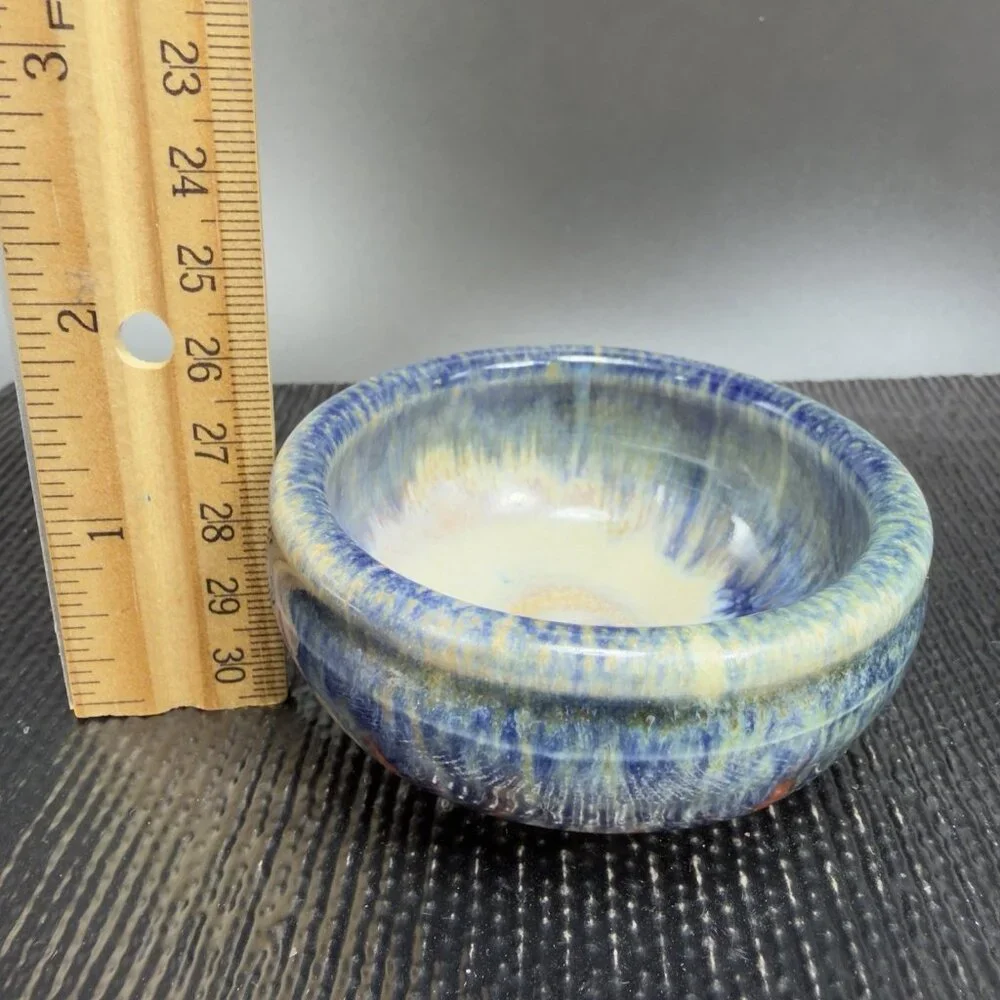 Hand‎ Made Stoneware Pottery Salt Cellar Container Artist Signed Drip Glaze Dish